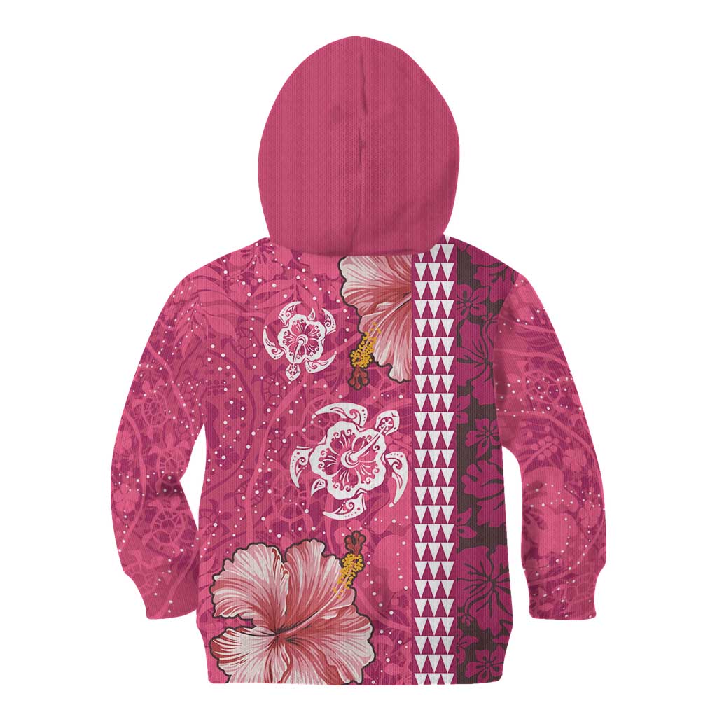 Pink Hibiscus Turle Kid Hoodie Hawaiian Style Tribal Tapa Pattern