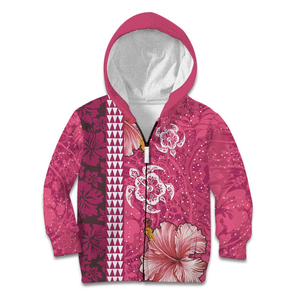 Pink Hibiscus Turle Kid Hoodie Hawaiian Style Tribal Tapa Pattern