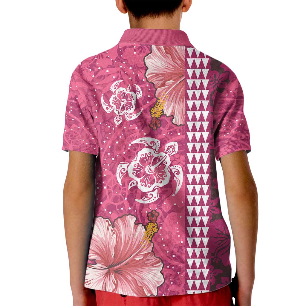 Pink Hibiscus Turle Kid Polo Shirt Hawaiian Style Tribal Tapa Pattern
