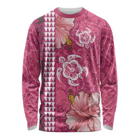Pink Hibiscus Turle Long Sleeve Shirt Hawaiian Style Tribal Tapa Pattern