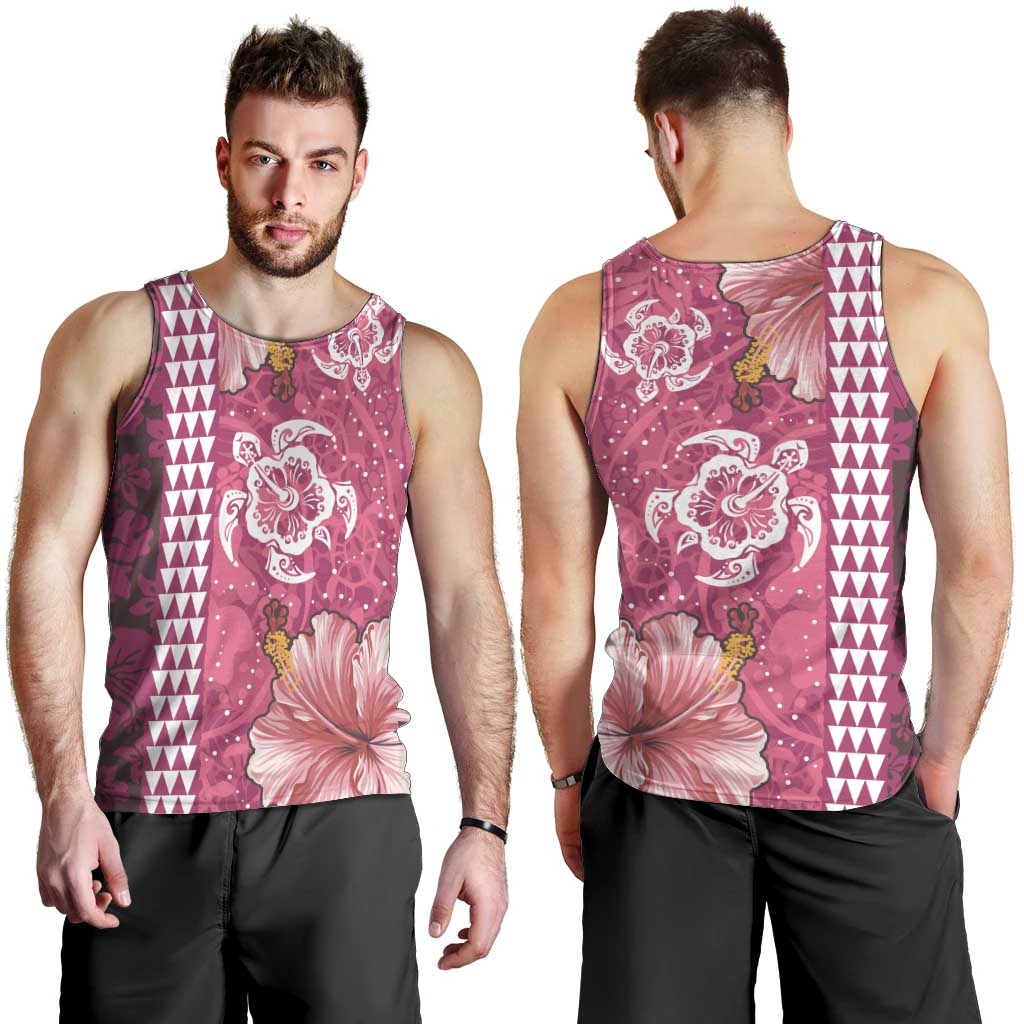 Pink Hibiscus Turle Men Tank Top Hawaiian Style Tribal Tapa Pattern