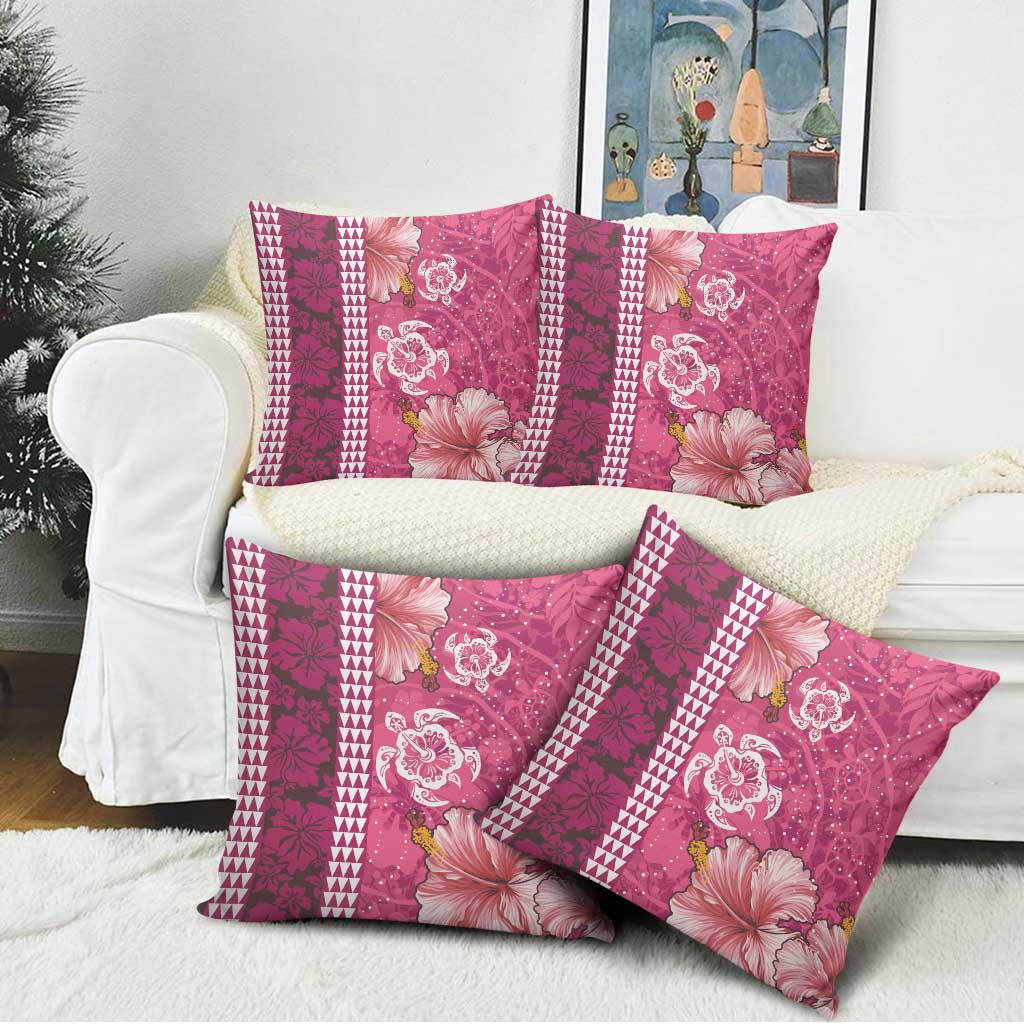 Pink Hibiscus Turle Pillow Cover Hawaiian Style Tribal Tapa Pattern - Polynesian Pride