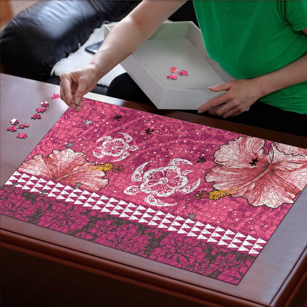 Pink Hibiscus Turle Puzzle Hawaiian Style Tribal Tapa Pattern - Polynesian Pride