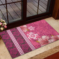 Pink Hibiscus Turle Rubber Doormat Hawaiian Style Tribal Tapa Pattern