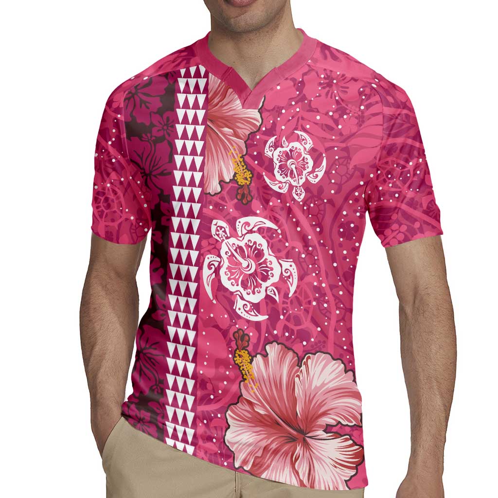 Pink Hibiscus Turle Rugby Jersey Hawaiian Style Tribal Tapa Pattern LT9 - Polynesian Pride