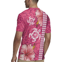Pink Hibiscus Turle Rugby Jersey Hawaiian Style Tribal Tapa Pattern LT9 - Polynesian Pride
