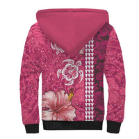 Pink Hibiscus Turle Sherpa Hoodie Hawaiian Style Tribal Tapa Pattern