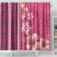 Pink Hibiscus Turle Shower Curtain Hawaiian Style Tribal Tapa Pattern