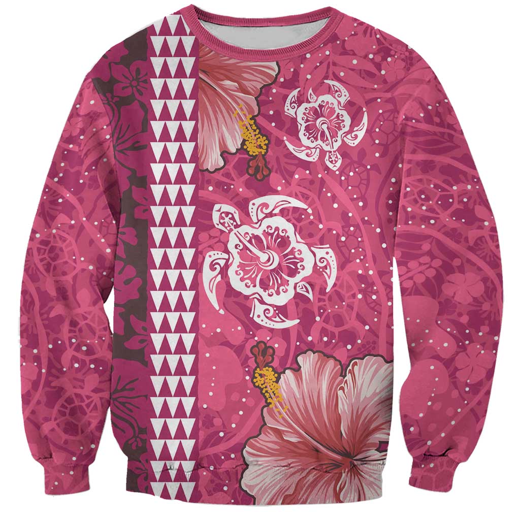 Pink Hibiscus Turle Sweatshirt Hawaiian Style Tribal Tapa Pattern