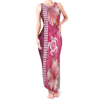 Pink Hibiscus Turle Tank Maxi Dress Hawaiian Style Tribal Tapa Pattern