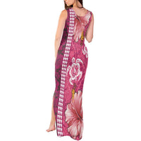 Pink Hibiscus Turle Tank Maxi Dress Hawaiian Style Tribal Tapa Pattern