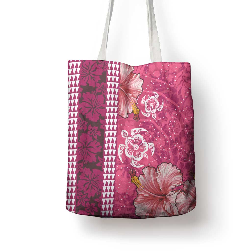 Pink Hibiscus Turle Tote Bag Hawaiian Style Tribal Tapa Pattern - Polynesian Pride