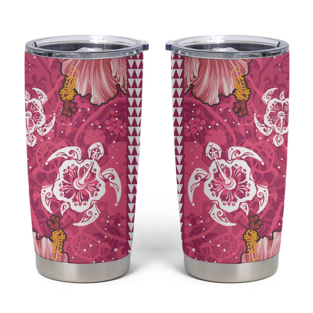 Pink Hibiscus Turle Tumbler Cup Hawaiian Style Tribal Tapa Pattern