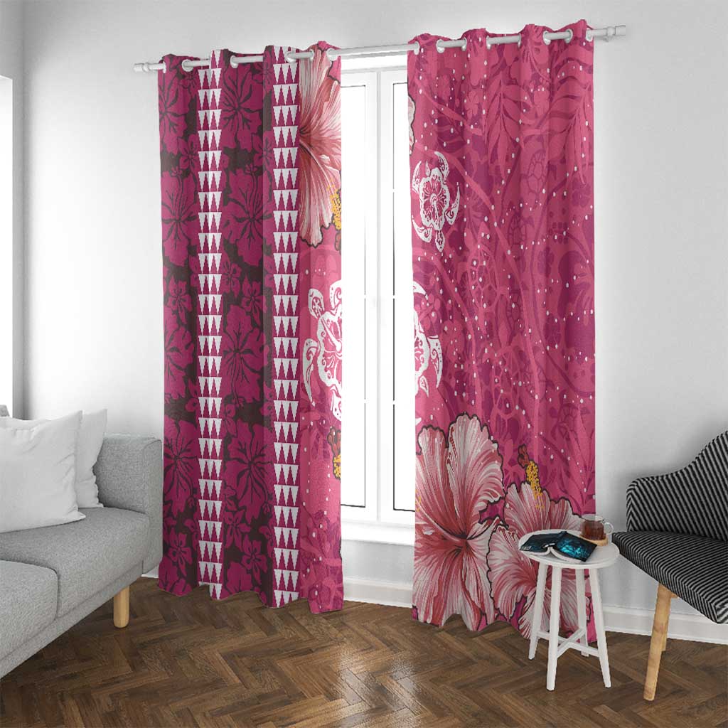Pink Hibiscus Turle Window Curtain Hawaiian Style Tribal Tapa Pattern