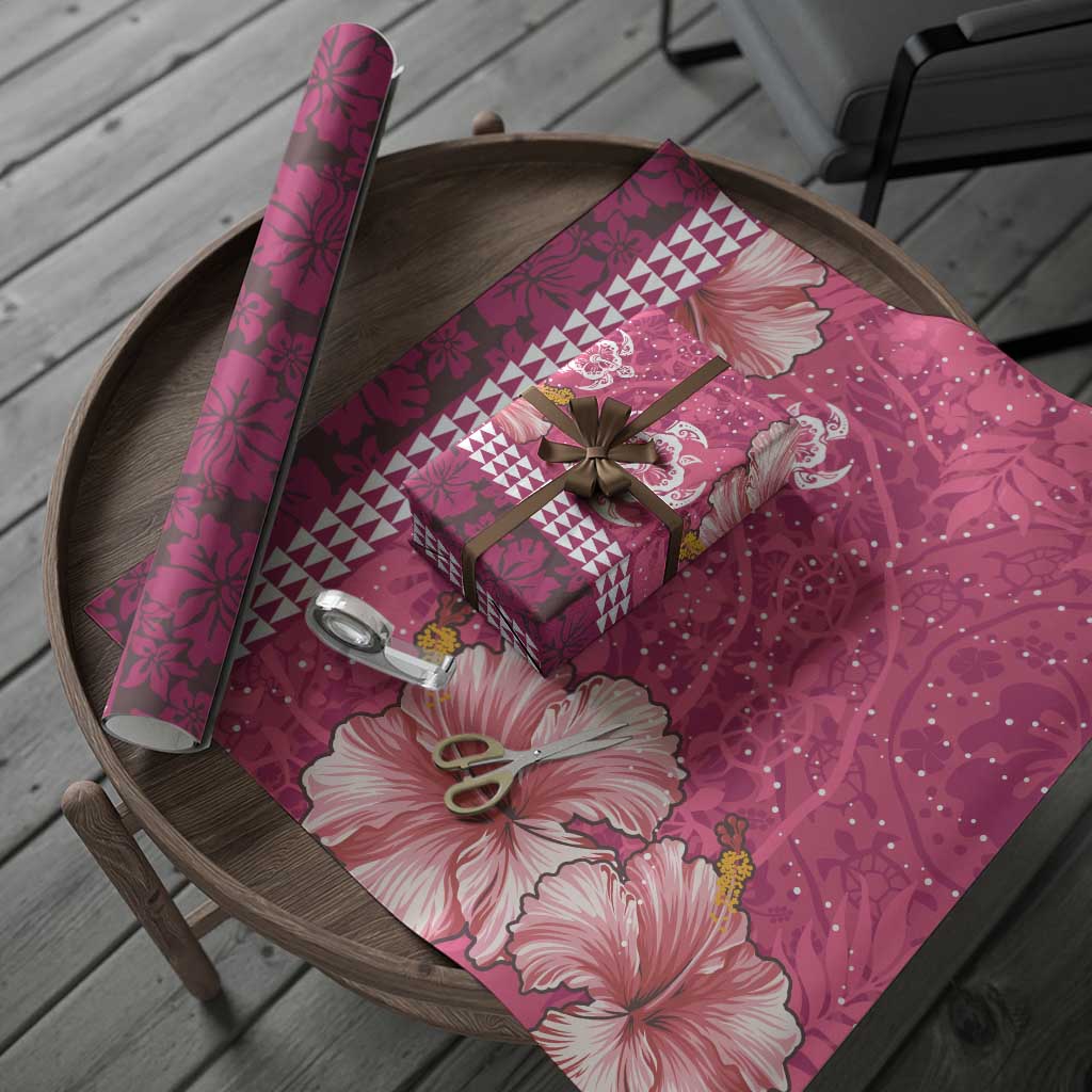 Pink Hibiscus Turle Wrapping Paper Hawaiian Style Tribal Tapa Pattern - Polynesian Pride