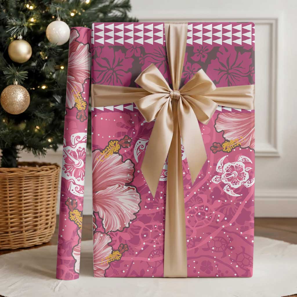 Pink Hibiscus Turle Wrapping Paper Hawaiian Style Tribal Tapa Pattern - Polynesian Pride