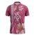 Pink Hibiscus Turle Zipper Polo Shirt Hawaiian Style Tribal Tapa Pattern - Polynesian Pride