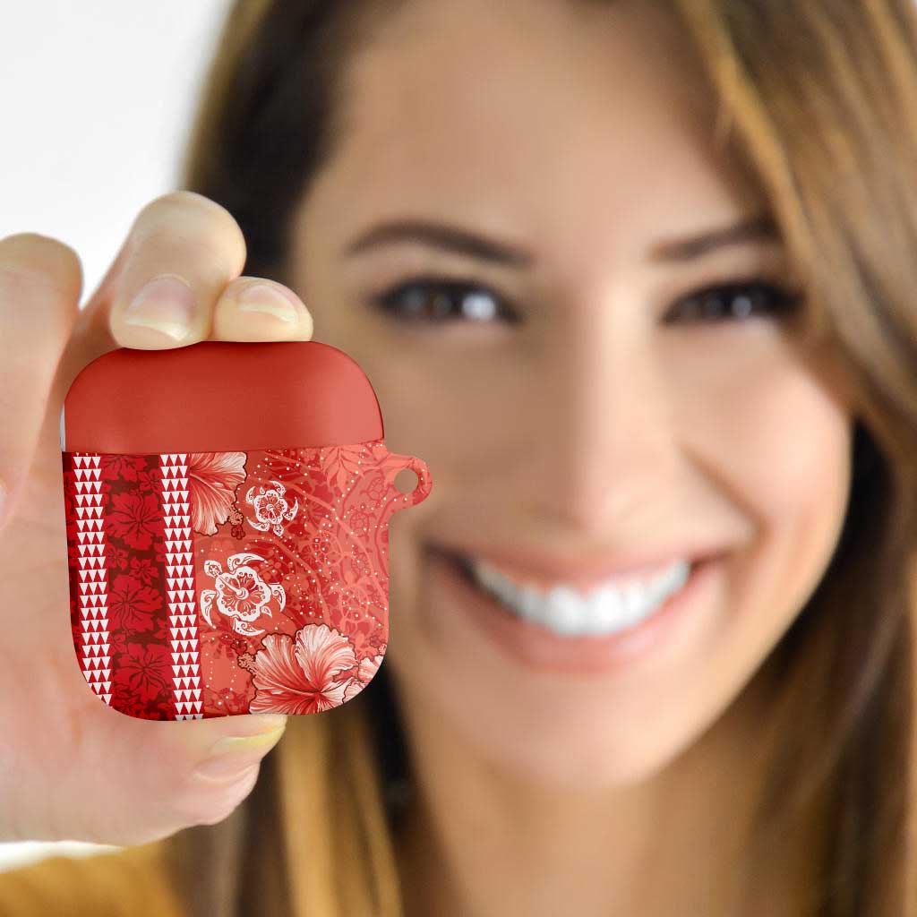 Red Hibiscus Turle AirPods Case Hawaiian Style Tribal Tapa Pattern - Polynesian Pride