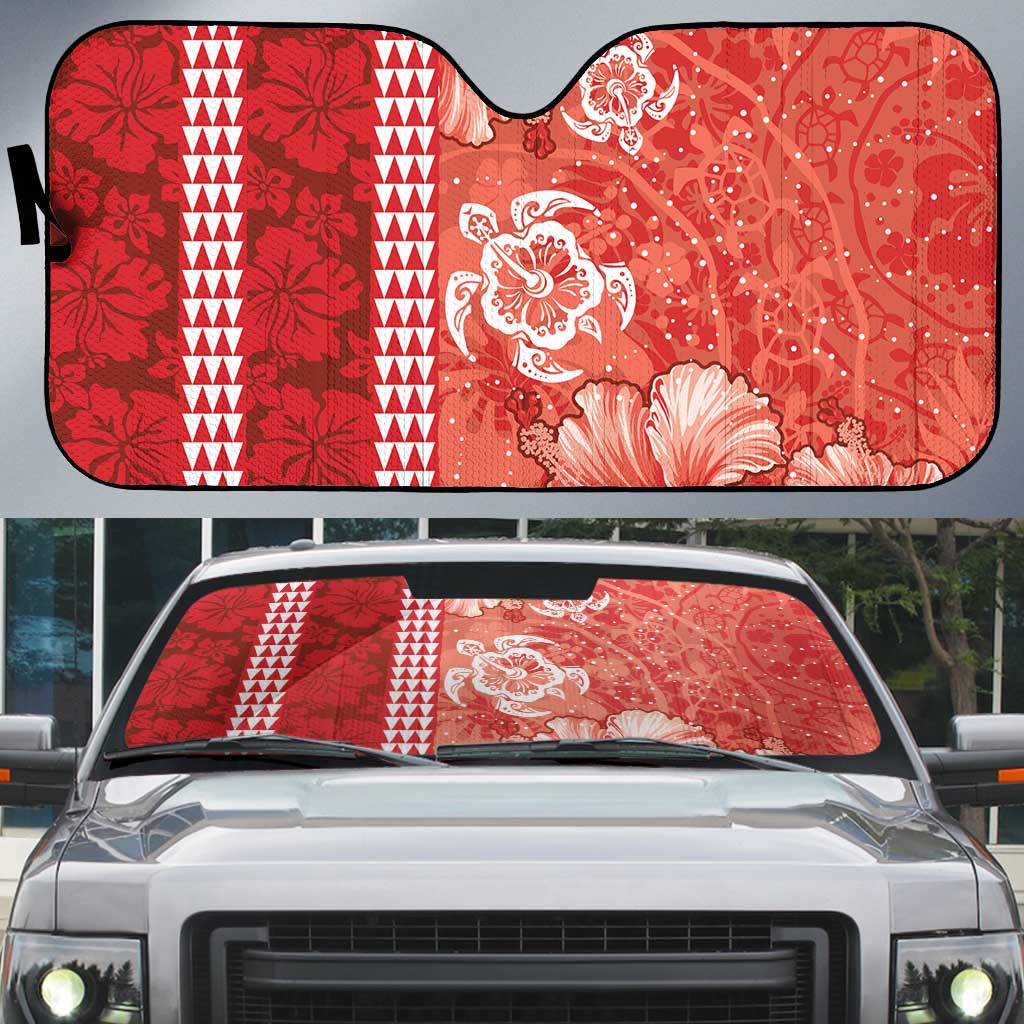 Red Hibiscus Turle Auto Sun Shade Hawaiian Style Tribal Tapa Pattern - Polynesian Pride