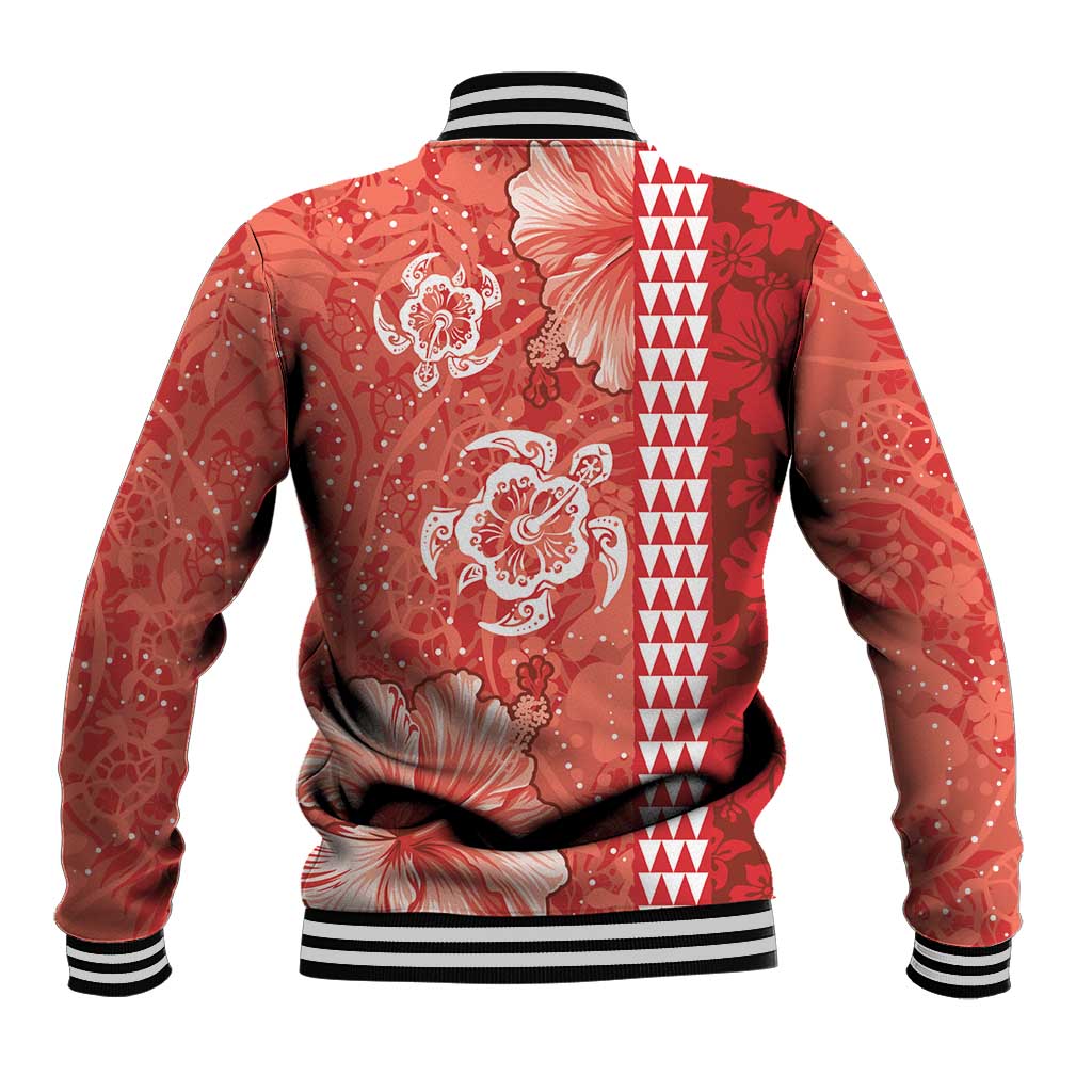 Red Hibiscus Turle Baseball Jacket Hawaiian Style Tribal Tapa Pattern LT9 - Polynesian Pride