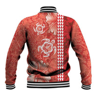 Red Hibiscus Turle Baseball Jacket Hawaiian Style Tribal Tapa Pattern LT9 - Polynesian Pride