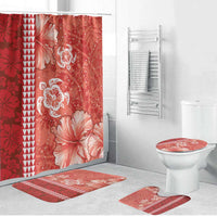 Red Hibiscus Turle Bathroom Set Hawaiian Style Tribal Tapa Pattern - Polynesian Pride
