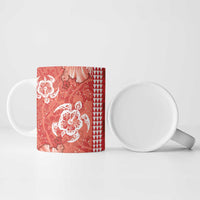 Red Hibiscus Turle Ceramic Mug Hawaiian Style Tribal Tapa Pattern - Polynesian Pride