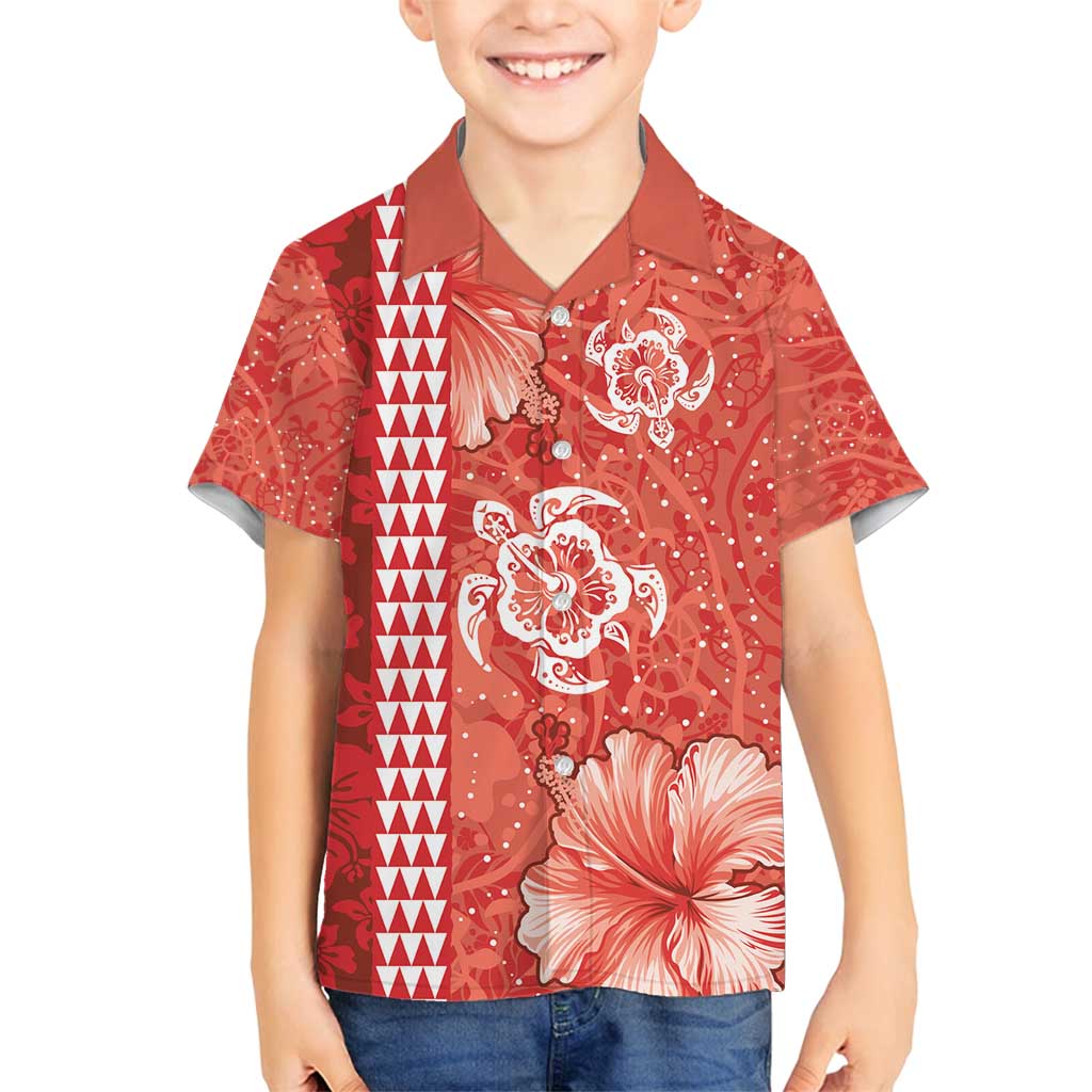 Red Hibiscus Turle Family Matching Long Sleeve Bodycon Dress and Hawaiian Shirt Hawaiian Style Tribal Tapa Pattern