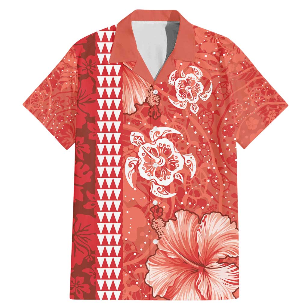Red Hibiscus Turle Family Matching Mermaid Dress and Hawaiian Shirt Hawaiian Style Tribal Tapa Pattern