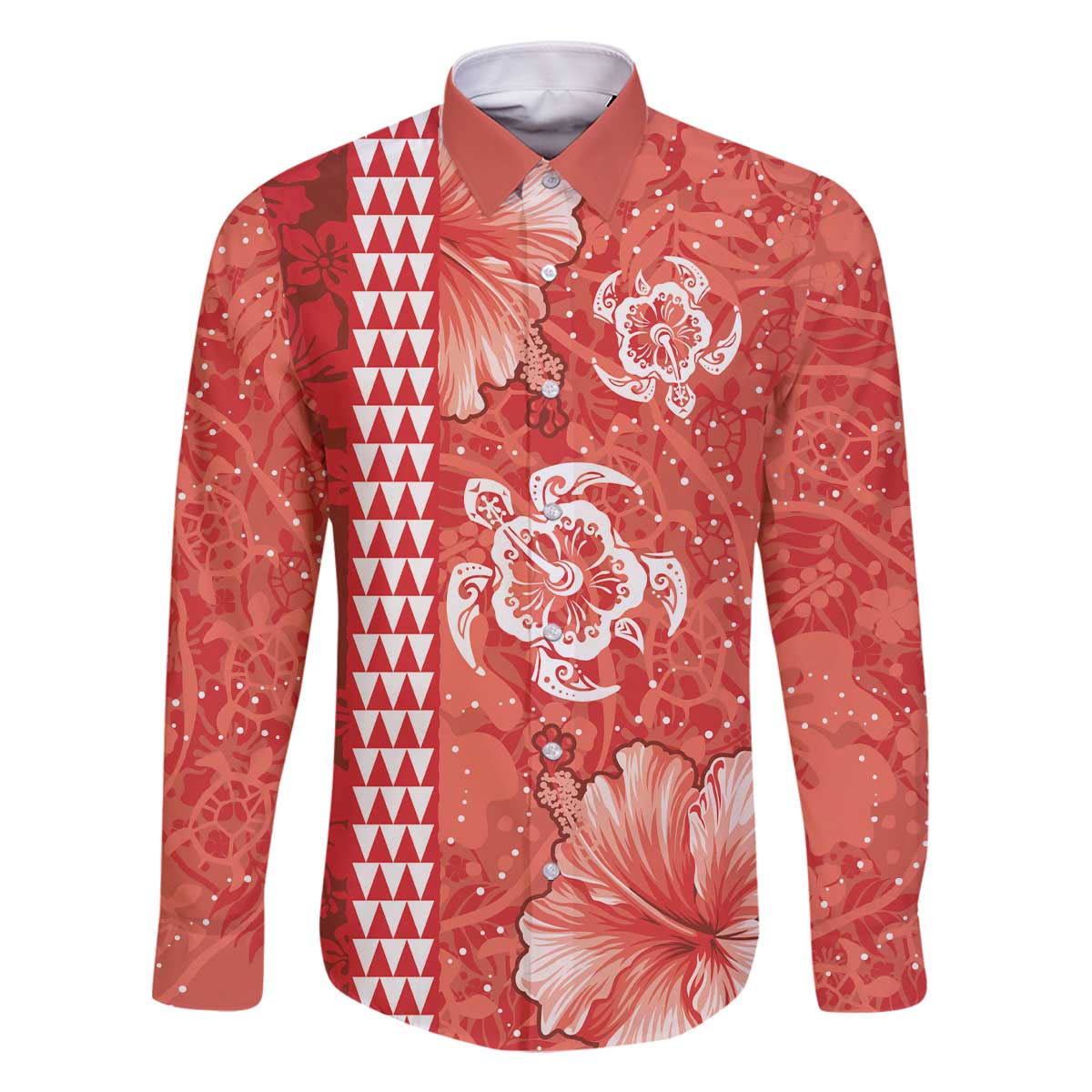 Red Hibiscus Turle Family Matching Off The Shoulder Long Sleeve Dress and Hawaiian Shirt Hawaiian Style Tribal Tapa Pattern