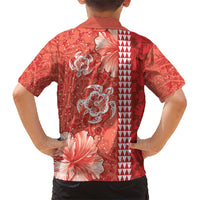 Red Hibiscus Turle Family Matching Short Sleeve Bodycon Dress and Hawaiian Shirt Hawaiian Style Tribal Tapa Pattern