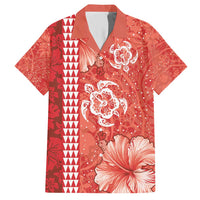 Red Hibiscus Turle Family Matching Short Sleeve Bodycon Dress and Hawaiian Shirt Hawaiian Style Tribal Tapa Pattern