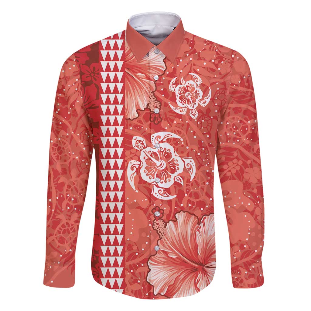 Red Hibiscus Turle Family Matching Summer Maxi Dress and Hawaiian Shirt Hawaiian Style Tribal Tapa Pattern