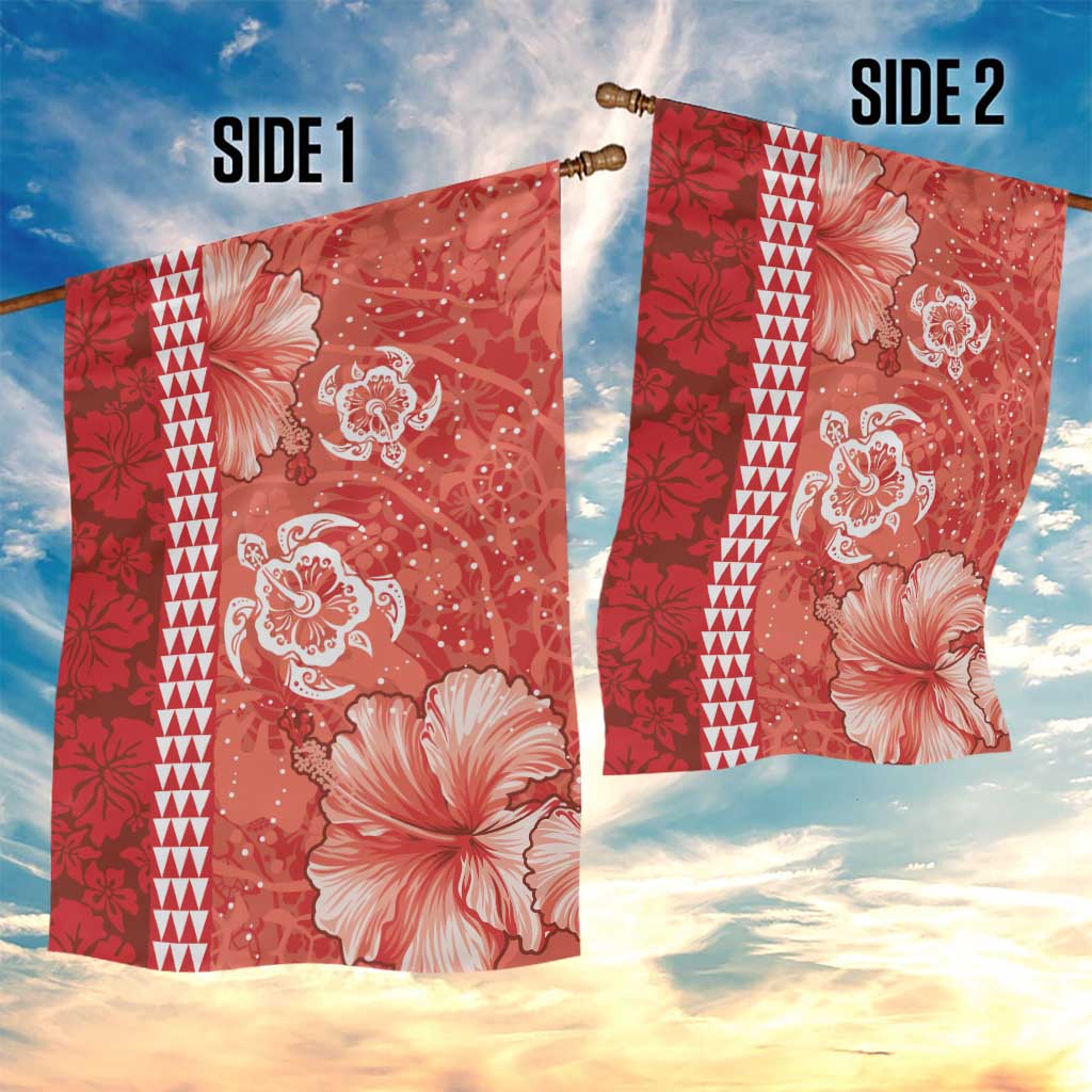 Red Hibiscus Turle Garden Flag Hawaiian Style Tribal Tapa Pattern