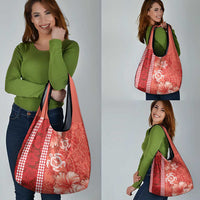 Red Hibiscus Turle Grocery Bag Hawaiian Style Tribal Tapa Pattern LT9 - Polynesian Pride
