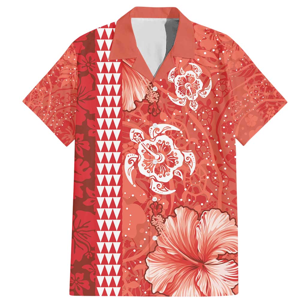 Red Hibiscus Turle Hawaiian Shirt Hawaiian Style Tribal Tapa Pattern