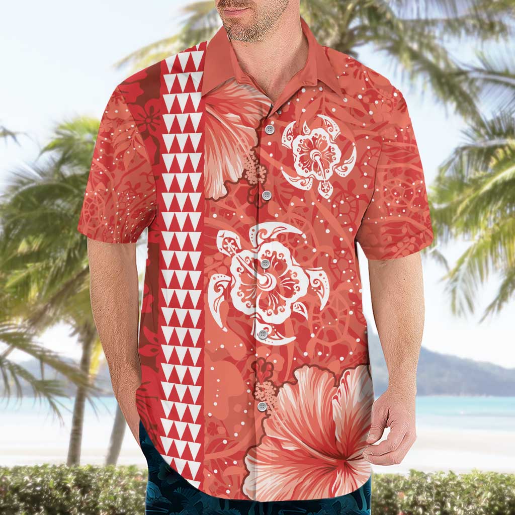 Red Hibiscus Turle Hawaiian Shirt Hawaiian Style Tribal Tapa Pattern