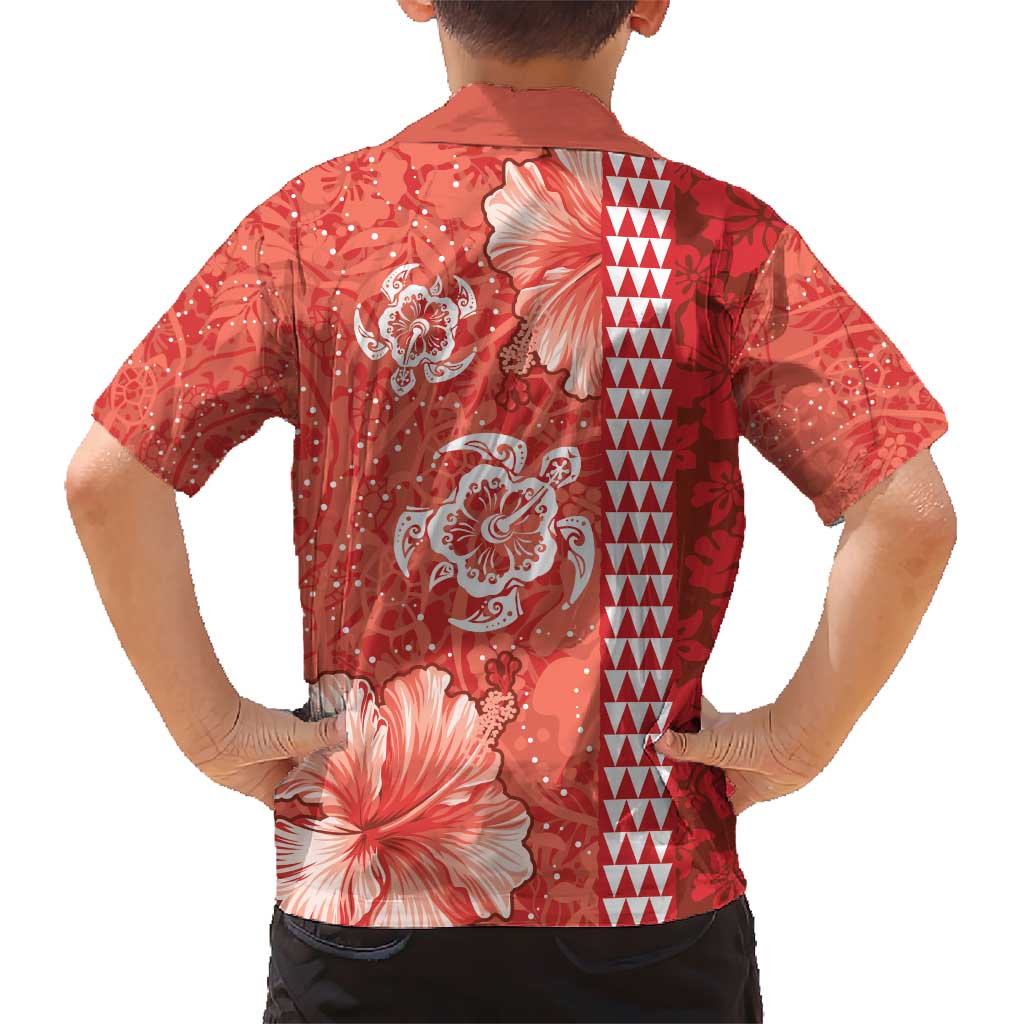 Red Hibiscus Turle Kid Hawaiian Shirt Hawaiian Style Tribal Tapa Pattern LT9 - Polynesian Pride