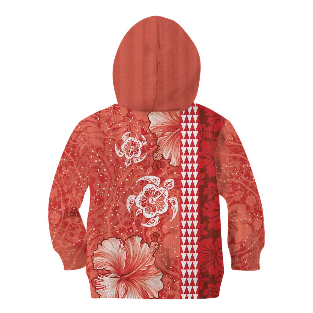 Red Hibiscus Turle Kid Hoodie Hawaiian Style Tribal Tapa Pattern LT9 - Polynesian Pride