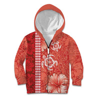 Red Hibiscus Turle Kid Hoodie Hawaiian Style Tribal Tapa Pattern LT9 Zip Hoodie Red - Polynesian Pride