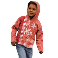 Red Hibiscus Turle Kid Hoodie Hawaiian Style Tribal Tapa Pattern LT9 - Polynesian Pride