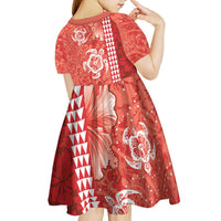 Red Hibiscus Turle Kid Short Sleeve Dress Hawaiian Style Tribal Tapa Pattern LT9 - Polynesian Pride