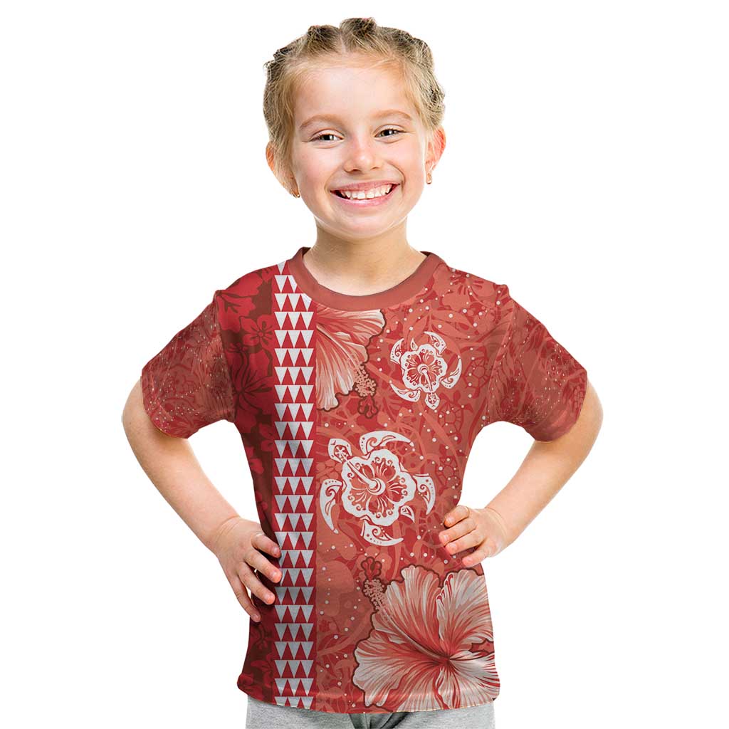 Red Hibiscus Turle Kid T Shirt Hawaiian Style Tribal Tapa Pattern LT9 Red - Polynesian Pride