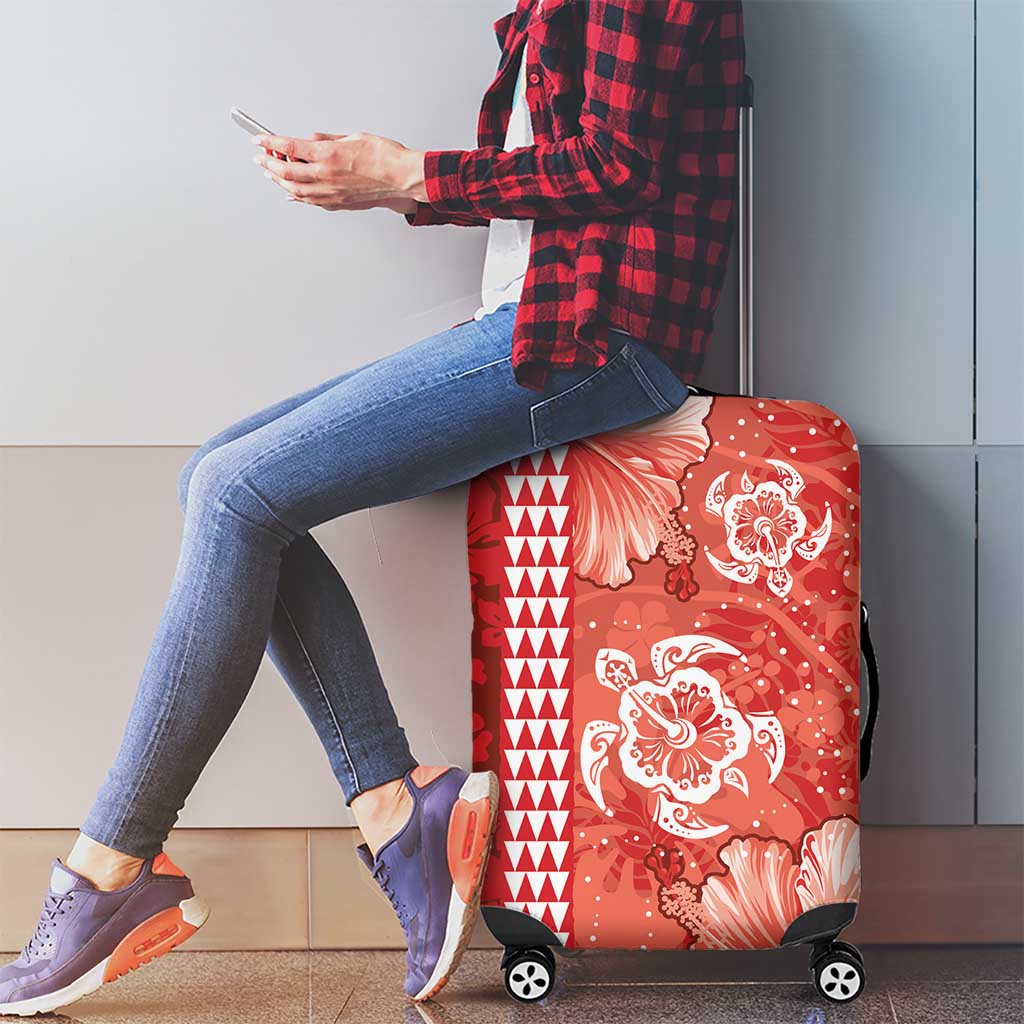 Red Hibiscus Turle Luggage Cover Hawaiian Style Tribal Tapa Pattern