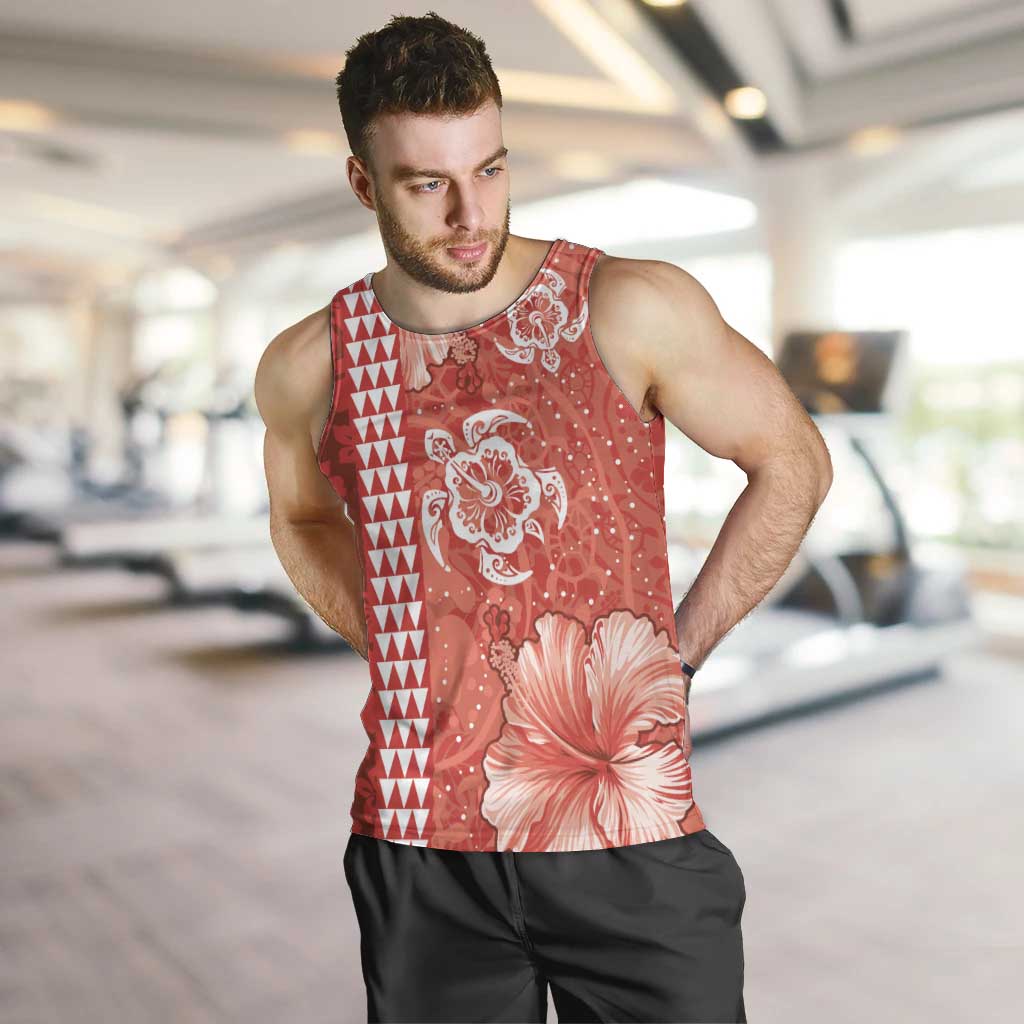 Red Hibiscus Turle Men Tank Top Hawaiian Style Tribal Tapa Pattern