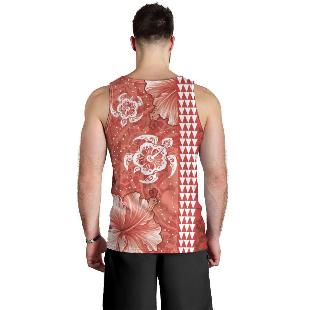 Red Hibiscus Turle Men Tank Top Hawaiian Style Tribal Tapa Pattern