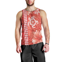 Red Hibiscus Turle Men Tank Top Hawaiian Style Tribal Tapa Pattern