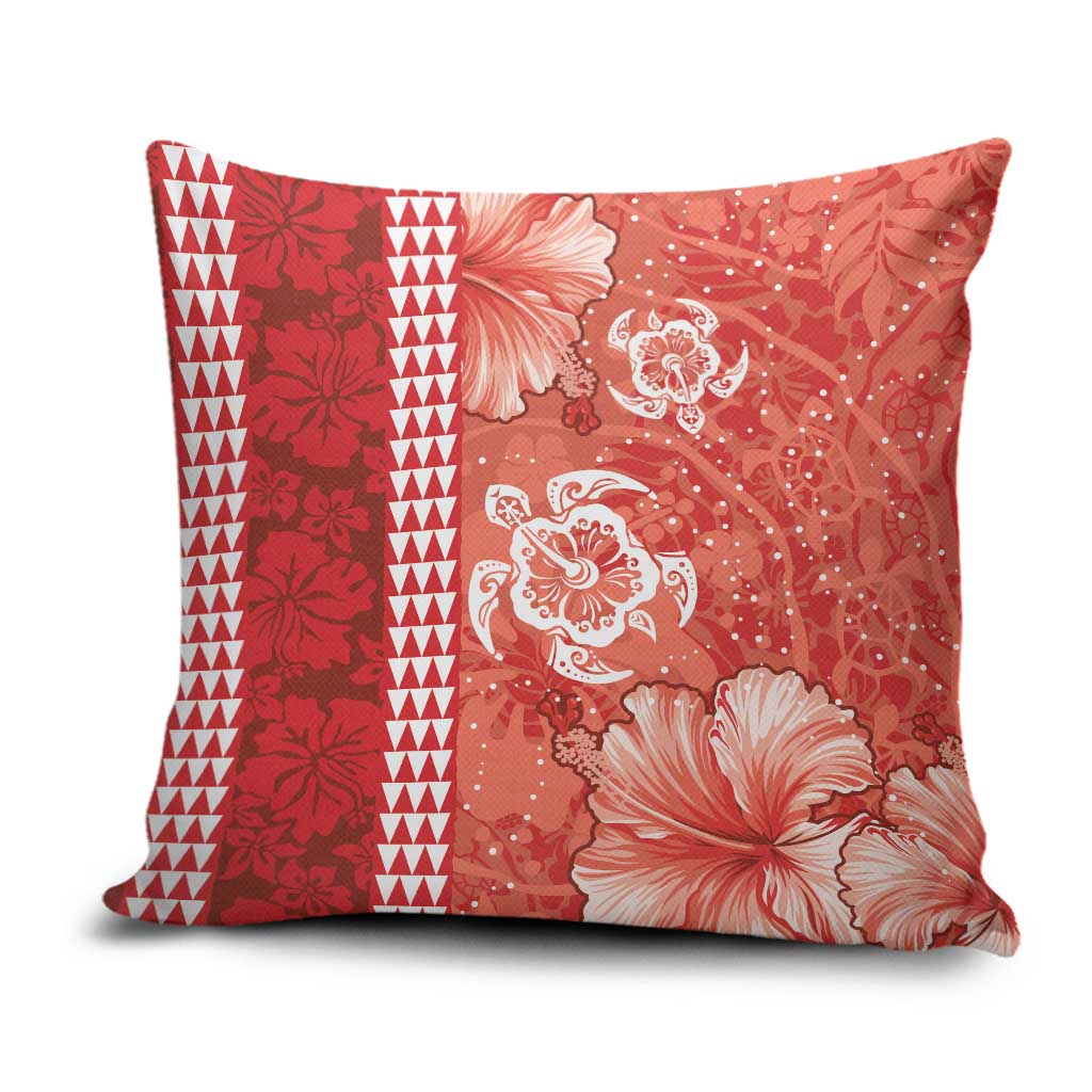 Red Hibiscus Turle Pillow Cover Hawaiian Style Tribal Tapa Pattern - Polynesian Pride
