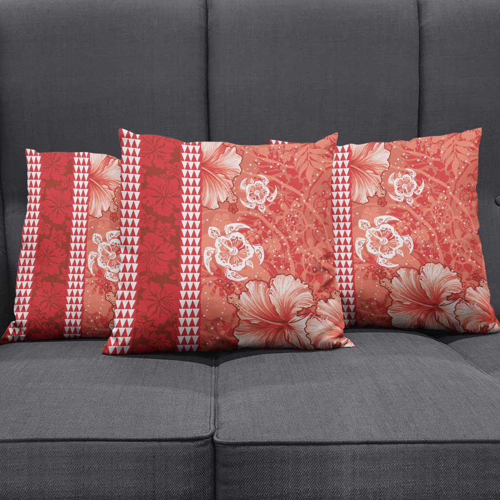 Red Hibiscus Turle Pillow Cover Hawaiian Style Tribal Tapa Pattern - Polynesian Pride