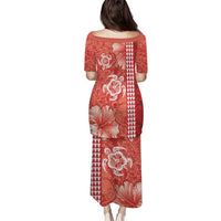 Red Hibiscus Turle Puletasi Hawaiian Style Tribal Tapa Pattern